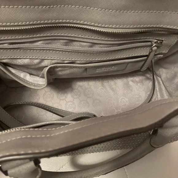 Michael Kors Bag Purse Selma Micro Stud Pearl Gray Leather Satchel